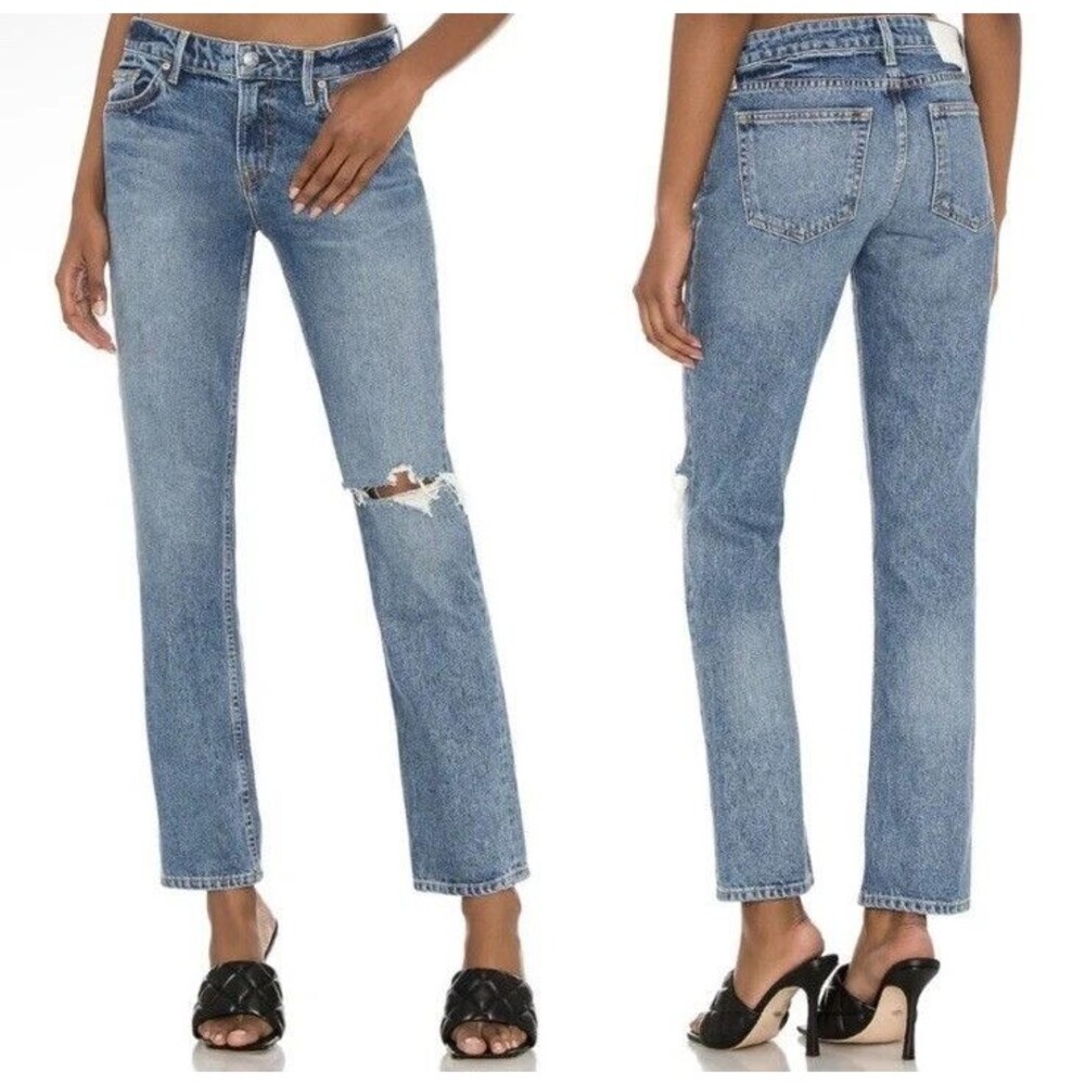 GRLFRND The Kate Low Rise Slim Crop Jeans Womens 27 Distressed Denim USA
